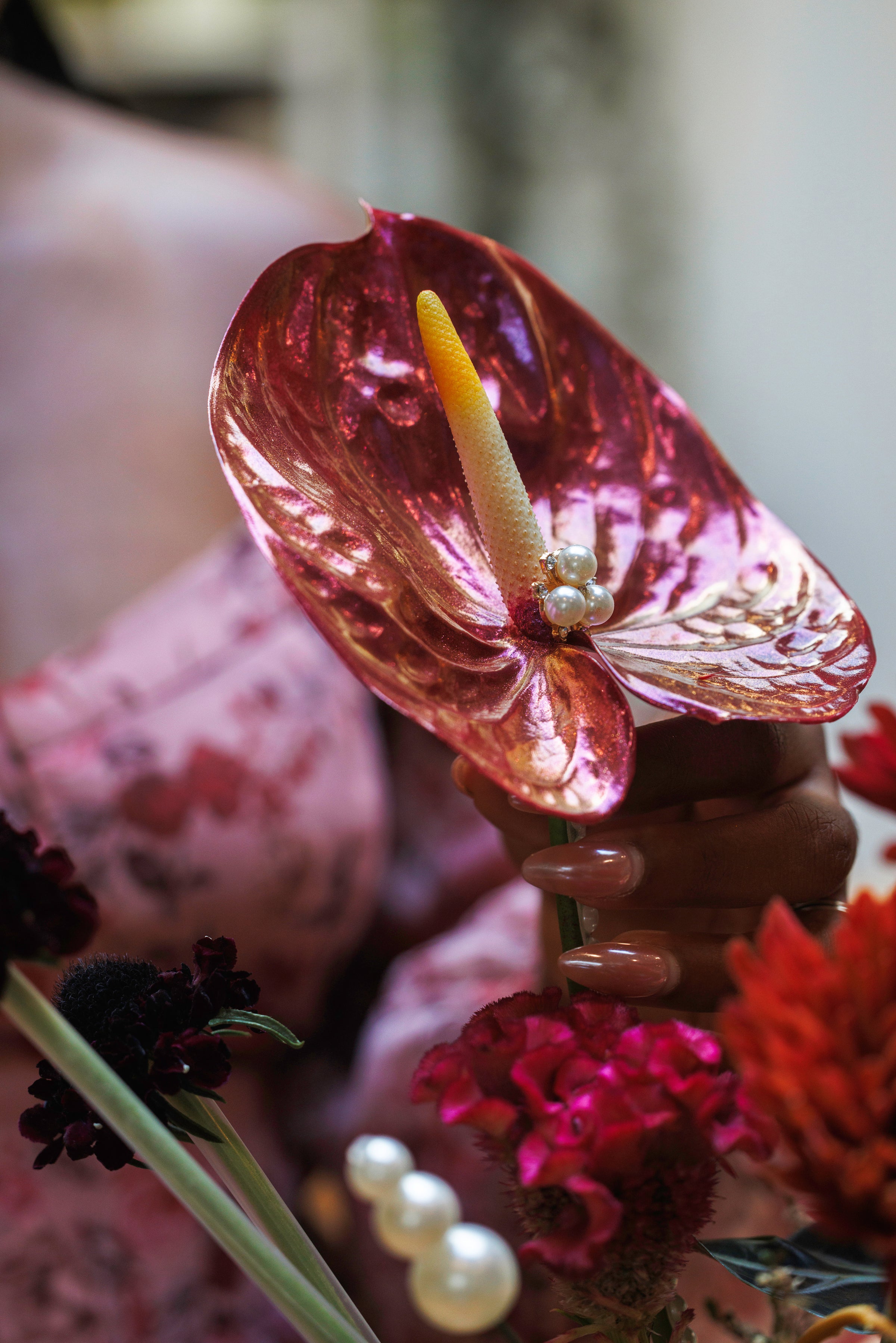 Hand-painted 3 Stem Anthurium Bouquet | Noon + Moon Bloom Co.
