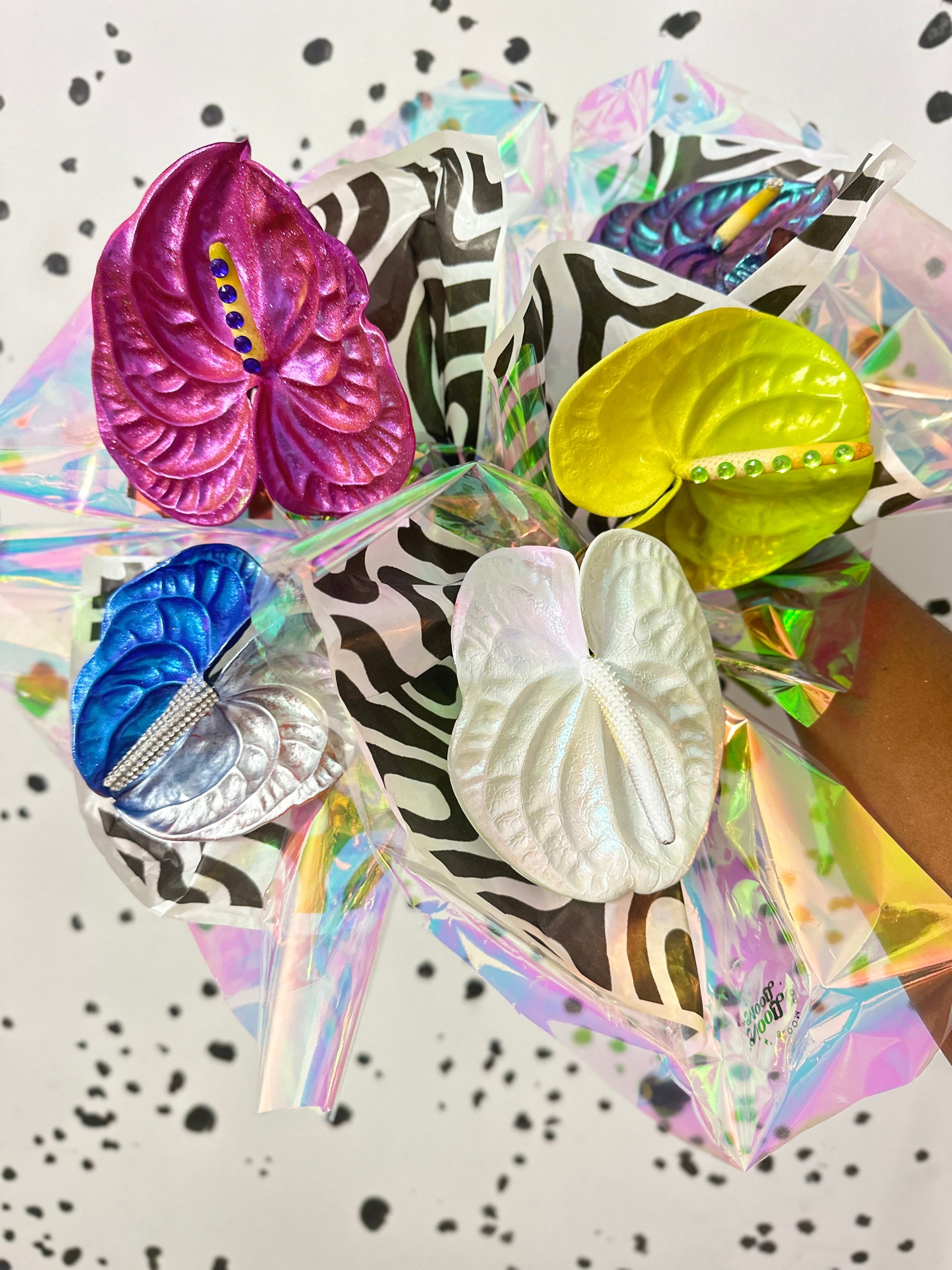Hand-painted 3 Stem Anthurium Bouquet | Noon + Moon Bloom Co.